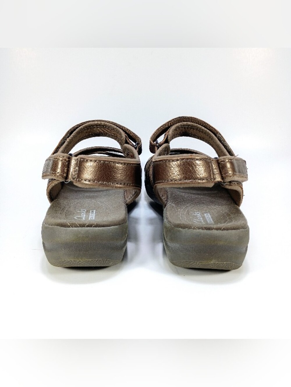 Clarks Collection Womens 7 Wide Fit Pewter Metallic Leather Ankle Strap Sandals - Picture 7 of 10